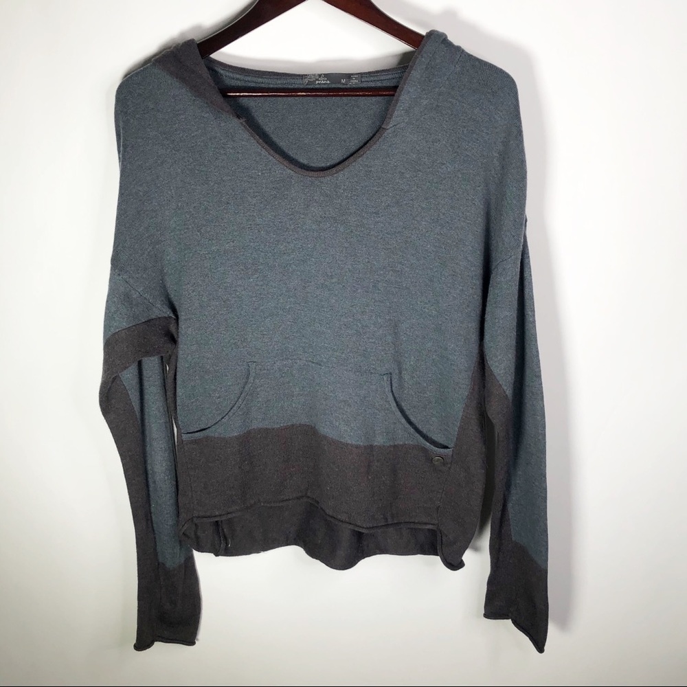 PrAna Hooded Pull Over Sweater Blue Gray Brown M